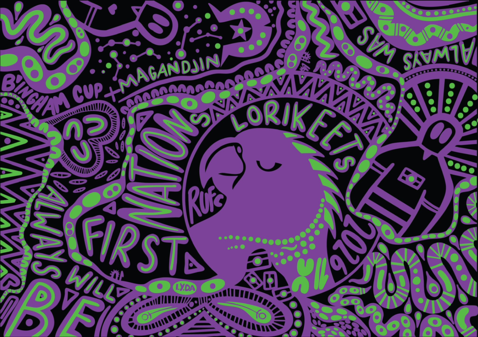 First Nations Lorikeets RUFC original artwork, Bingham Cup Meanjin